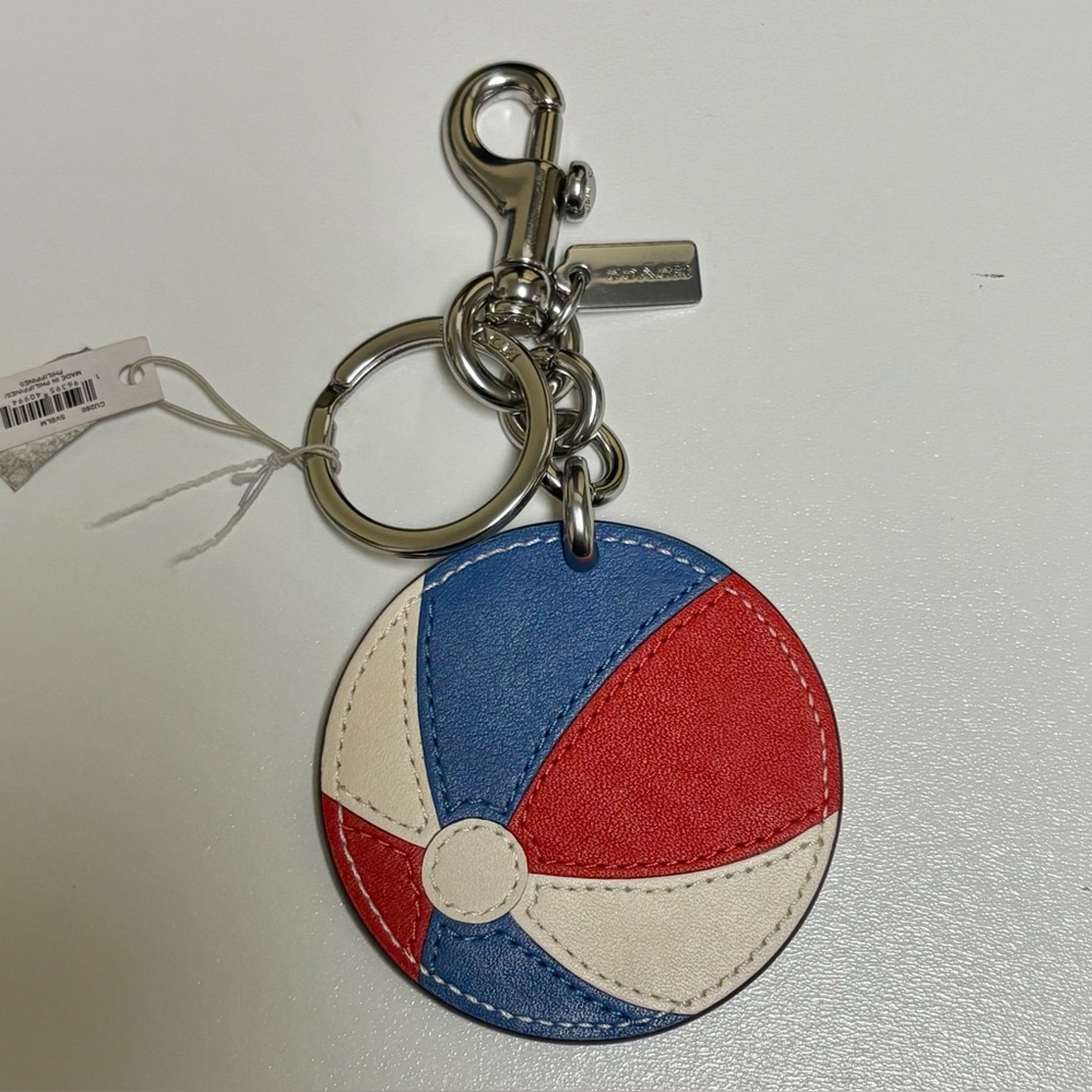 Coach Beachball Bag Charm Keychain Red/White/Blue NWT - Picture 7 of 9